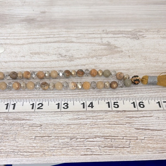 Handmade Beaded Necklace with Mustard Tassel - Picture 6 of 7